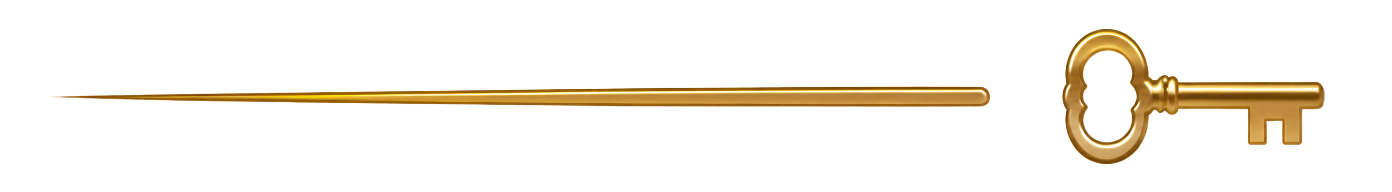A thin needle and a small antique key against a white background.