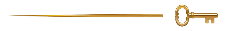 A thin needle and a small antique key against a white background.