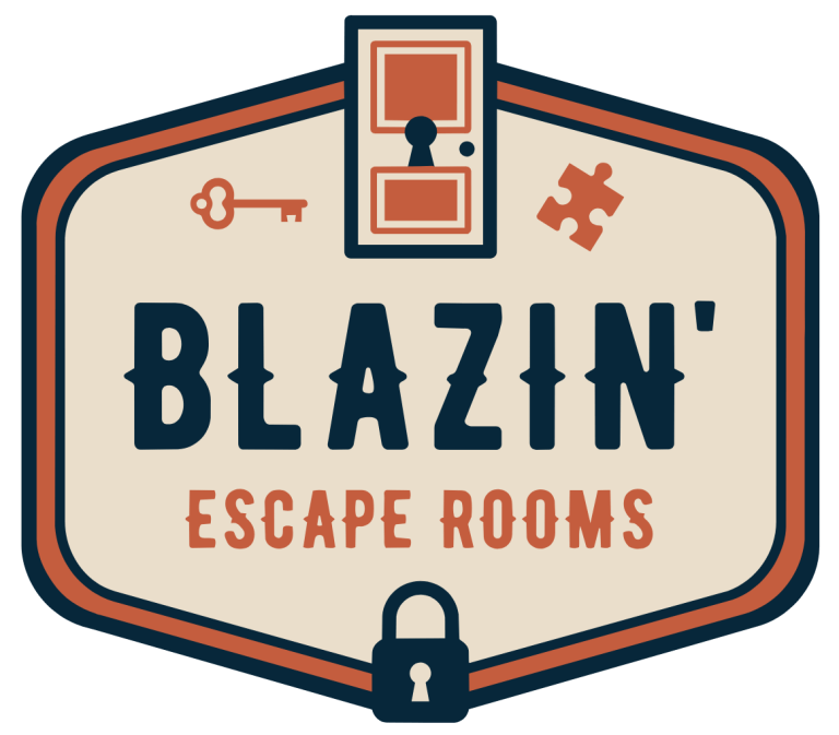 Blazin' Escape Rooms logo with key and puzzle piece symbols.