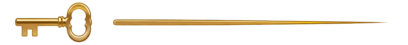 Golden needle and vintage key on white background.