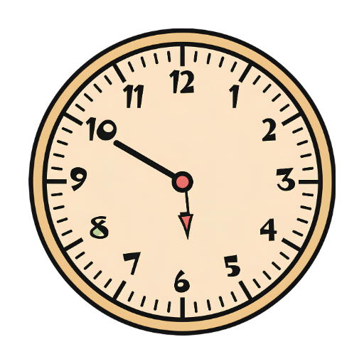 Illustrated clock showing time 10:10 with beige face.