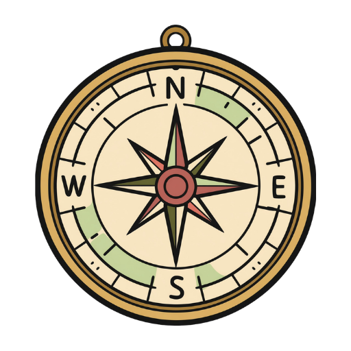 Illustration of a vintage compass rose with cardinal points.