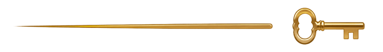 A thin needle and a small antique key against a white background.