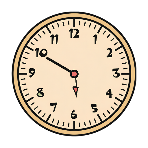 Illustrated clock showing time 10:10 with beige face.