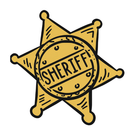 Illustration of a gold sheriff badge with six points.