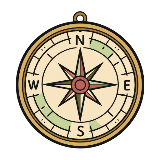 Illustration of a vintage compass rose with cardinal points.